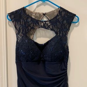 Navy Blue Sequin Full Length Dress with Keyhole Back Size 6